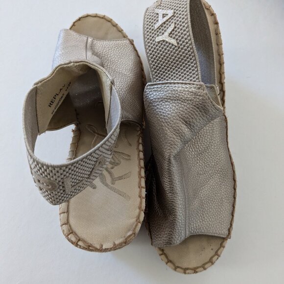 Replay - Gold Leather Peep-toe Espadrille Sandals (Size 8.5) - EUC! - Picture 3 of 12